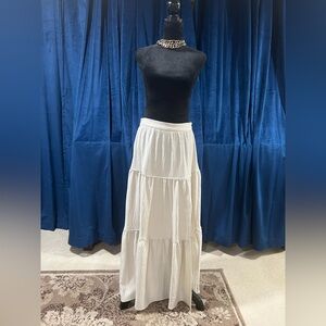 Fashion Nova White Tiered Maxi Skirt